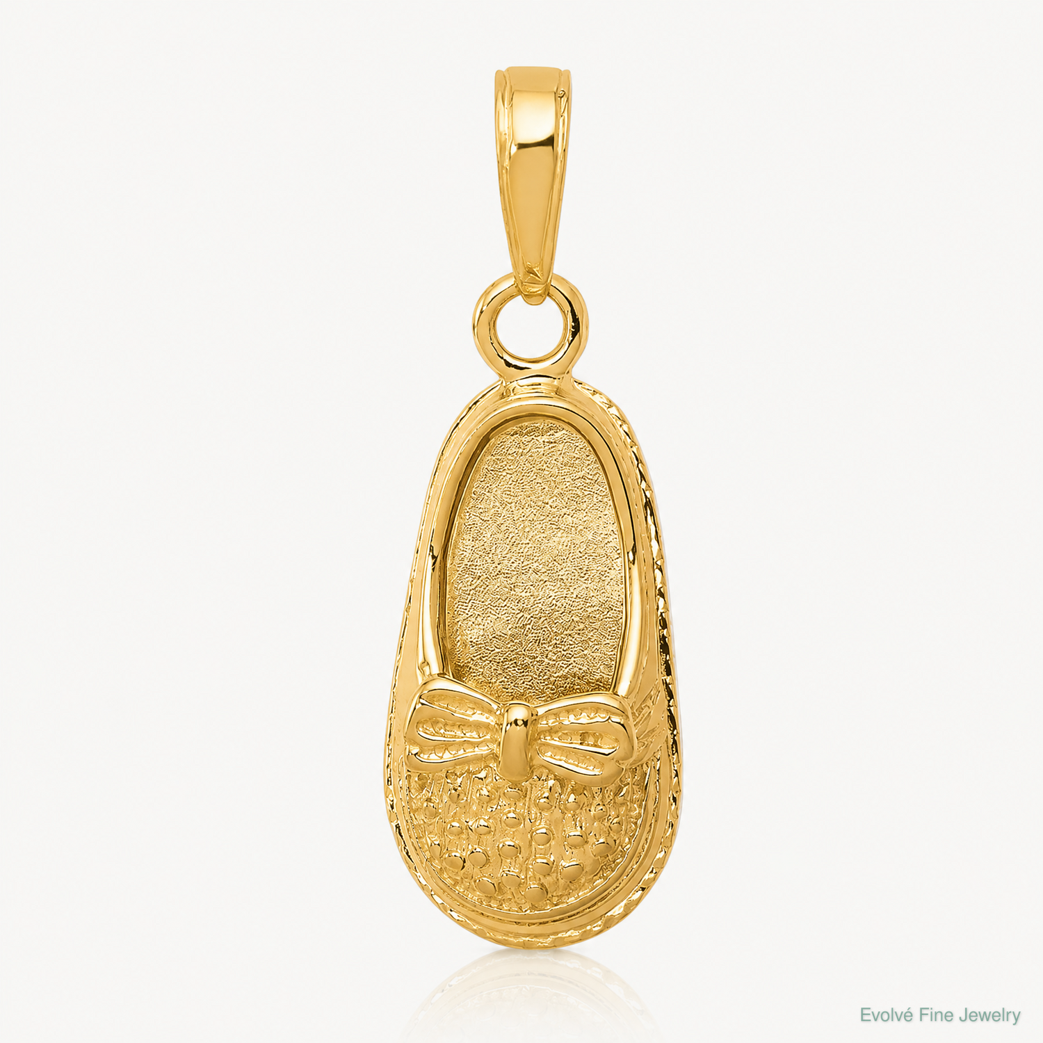 14k 3-D Baby Shoe with Bow Pendant - Lifestyle View