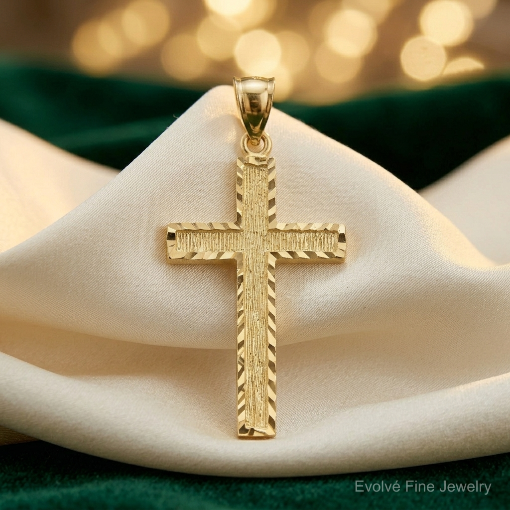 14K Diamond-cut Cross Pendant - Lifestyle View