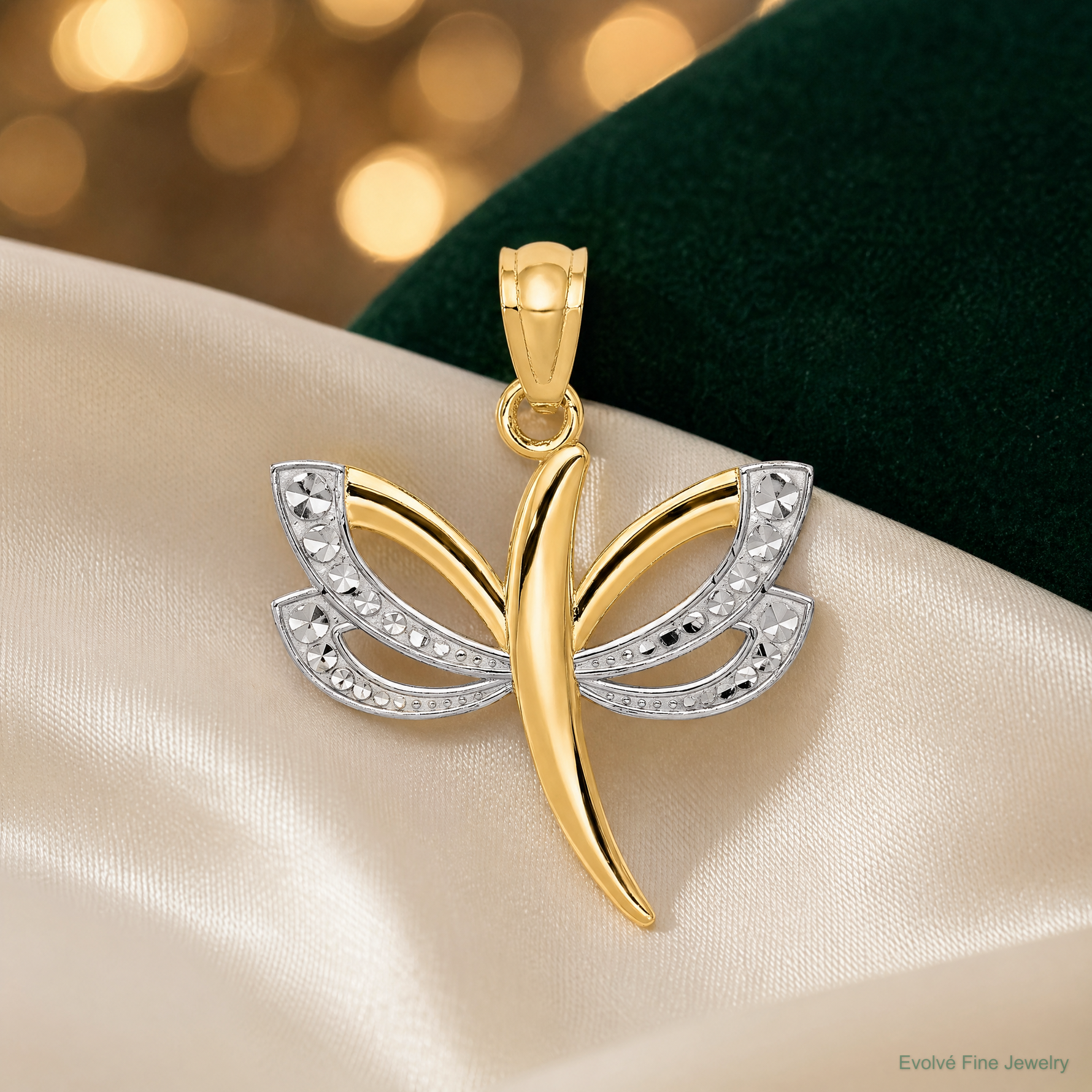 14k w/Rhodium Dragonfly Pendant - Lifestyle View