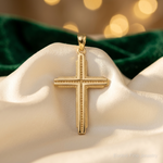 14K Textured Outline Cross Pendant - Lifestyle View