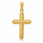14K Cross with Striped Border Pendant - Lifestyle View
