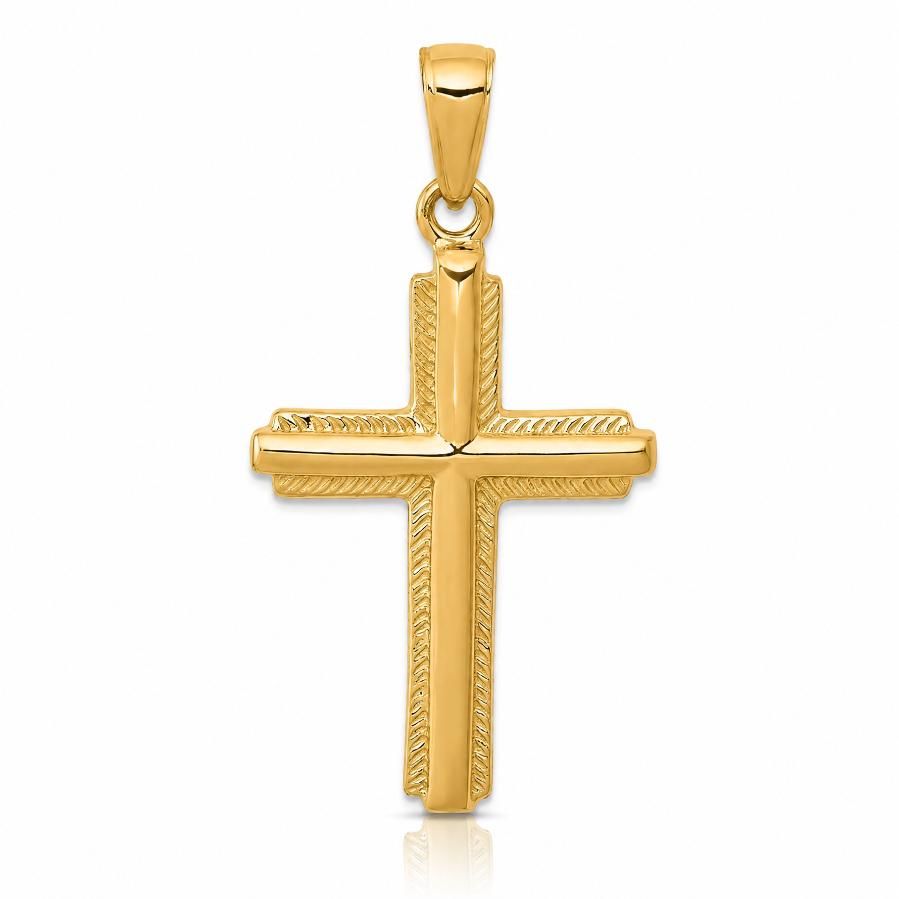 14K Cross with Striped Border Pendant - Lifestyle View