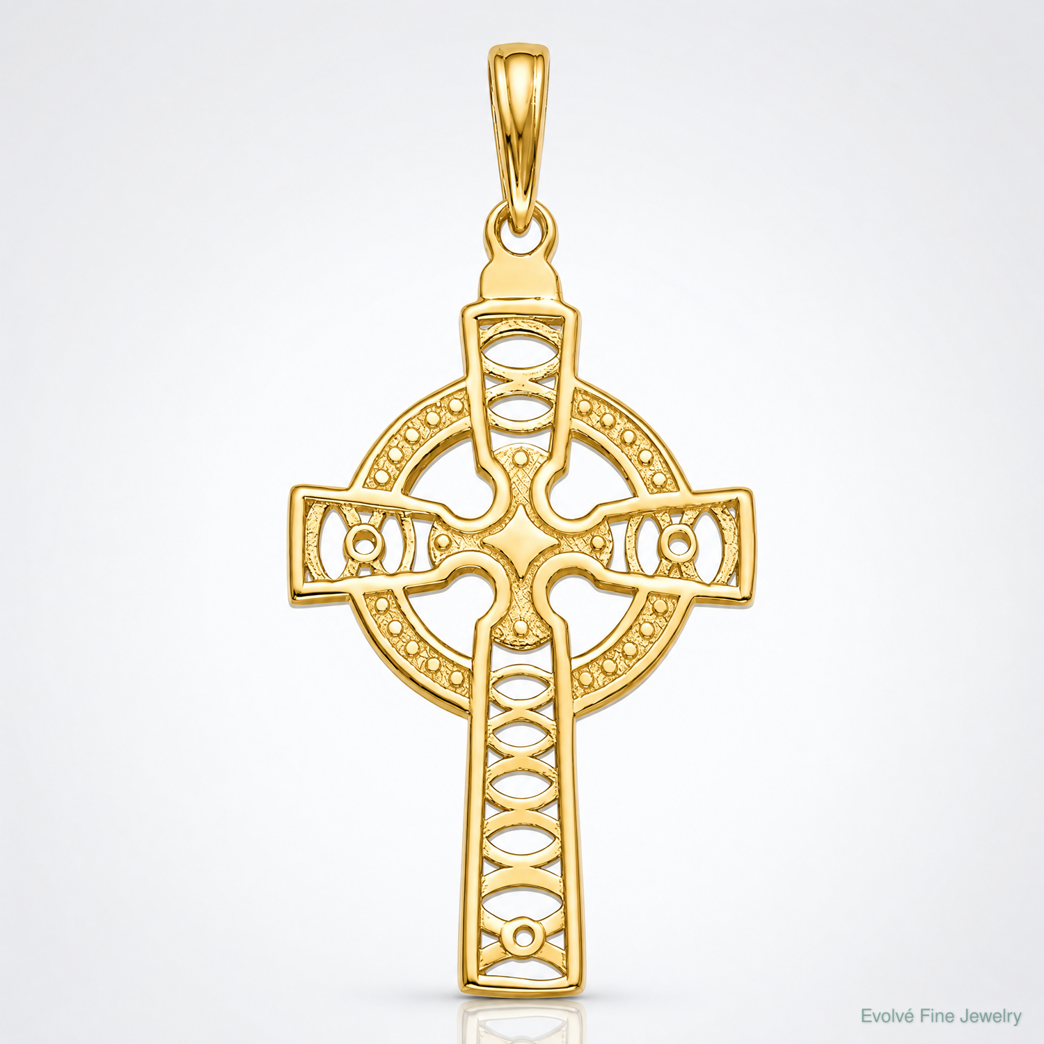 14K Celtic Cross with Eternity Circle Pendant - Lifestyle View