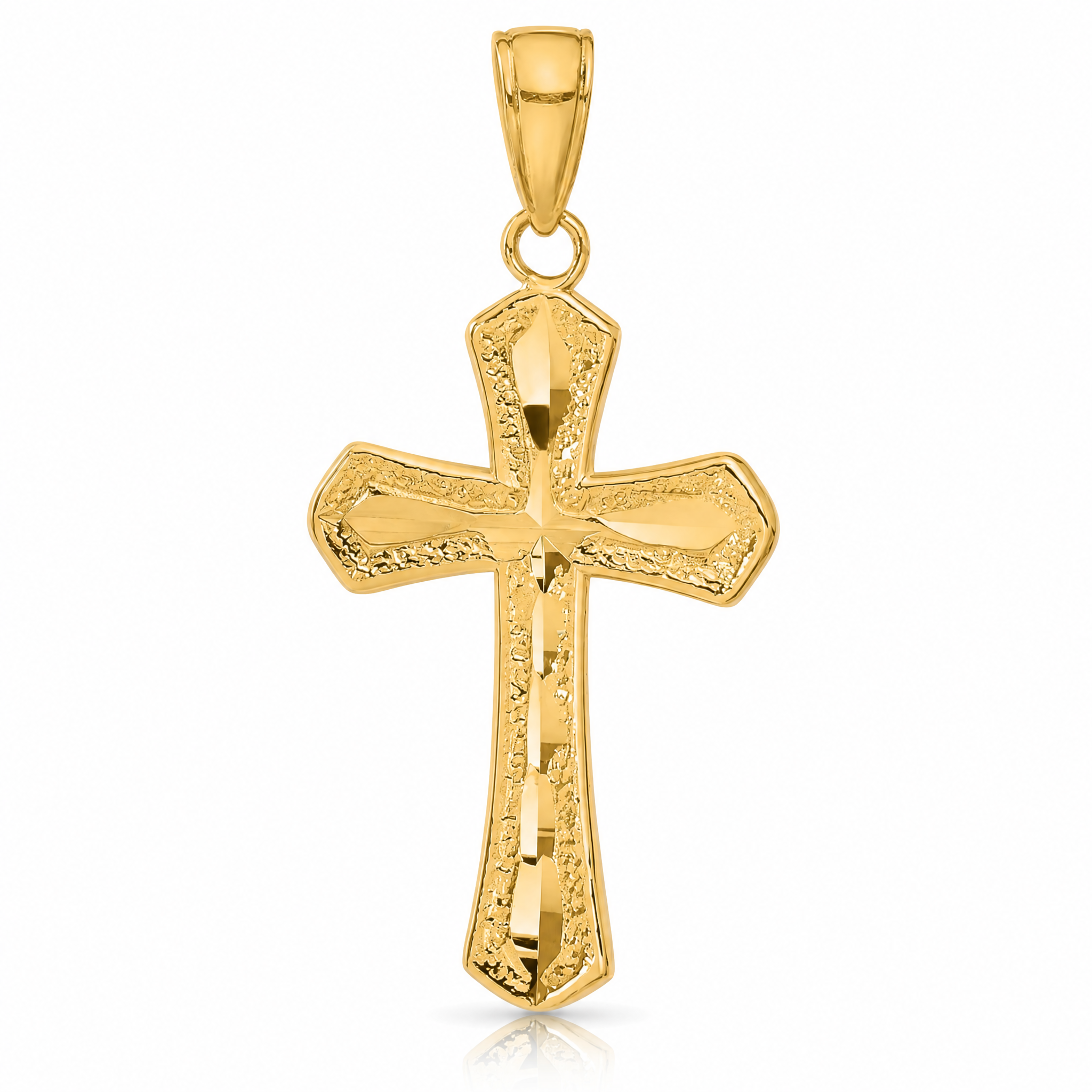14K Diamond-cut Beveled Edges Cross Pendant - Lifestyle View
