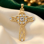 14K w/Rhodium Diamond-cut Beaded Trim Infinity Cross Pendant - Lifestyle View