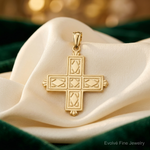 14K Etched Square Cross w/Crown Tips Pendant - Lifestyle View