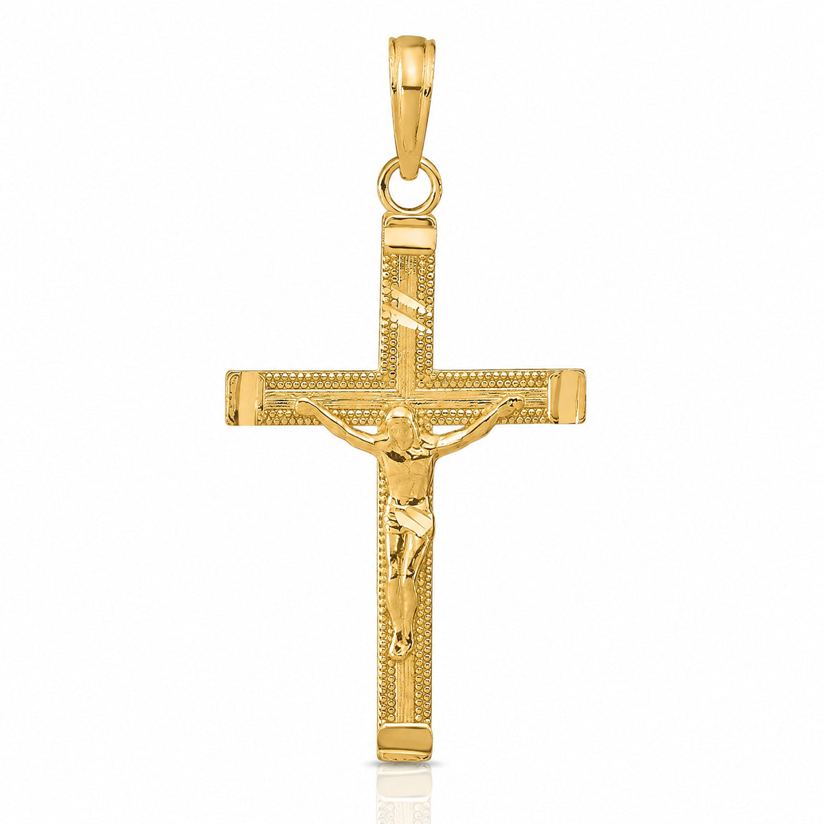14K Diamond-cut Fancy Tipped Crucifix Pendant - Lifestyle View