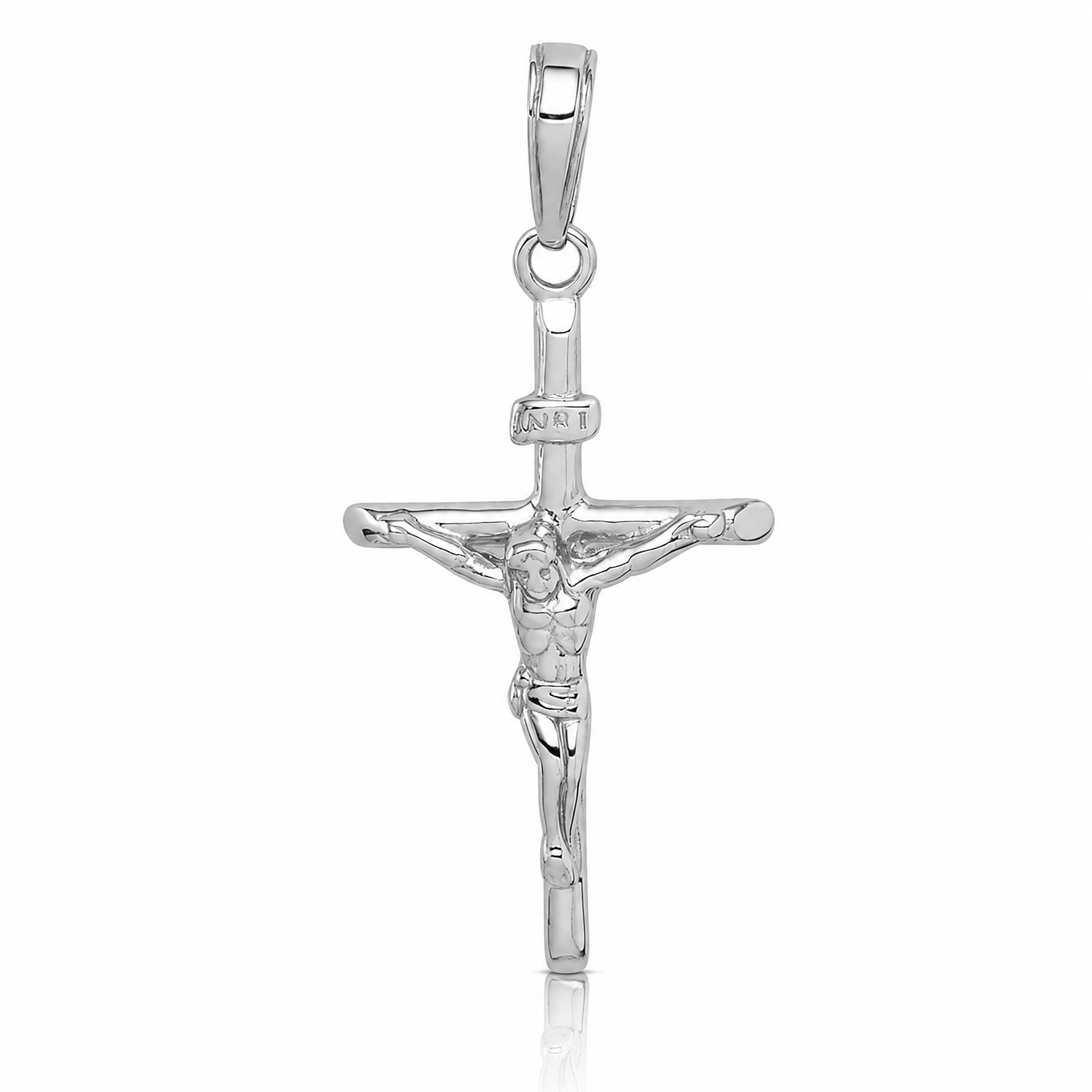 14K White Gold Stick Style Crucifix Pendant - Lifestyle View