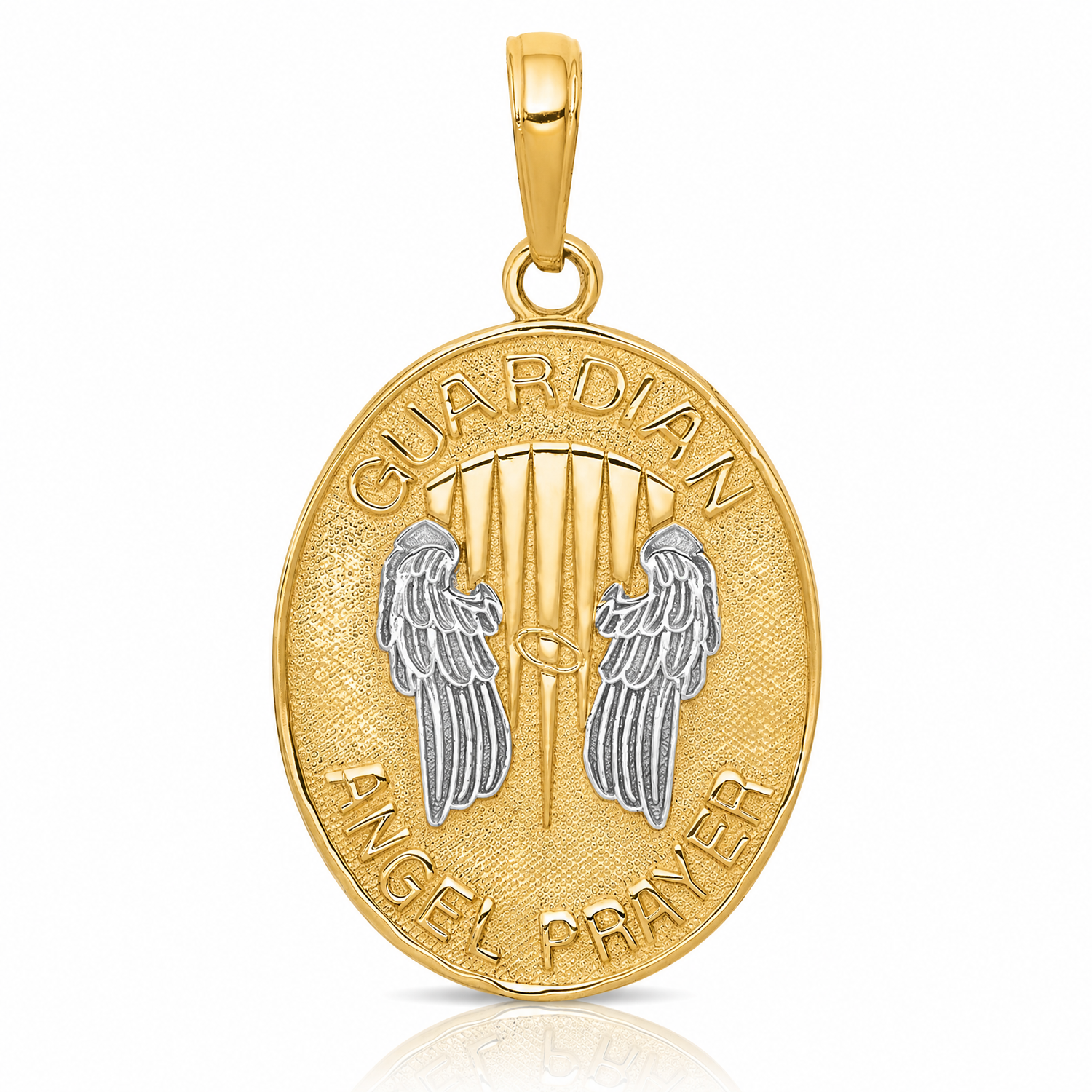 14K W/Rhodium Reversible Guardian Angel Prayer Pendant - Lifestyle View