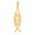 14K Ichthus Fish W/ JESUS Pendant - Lifestyle View