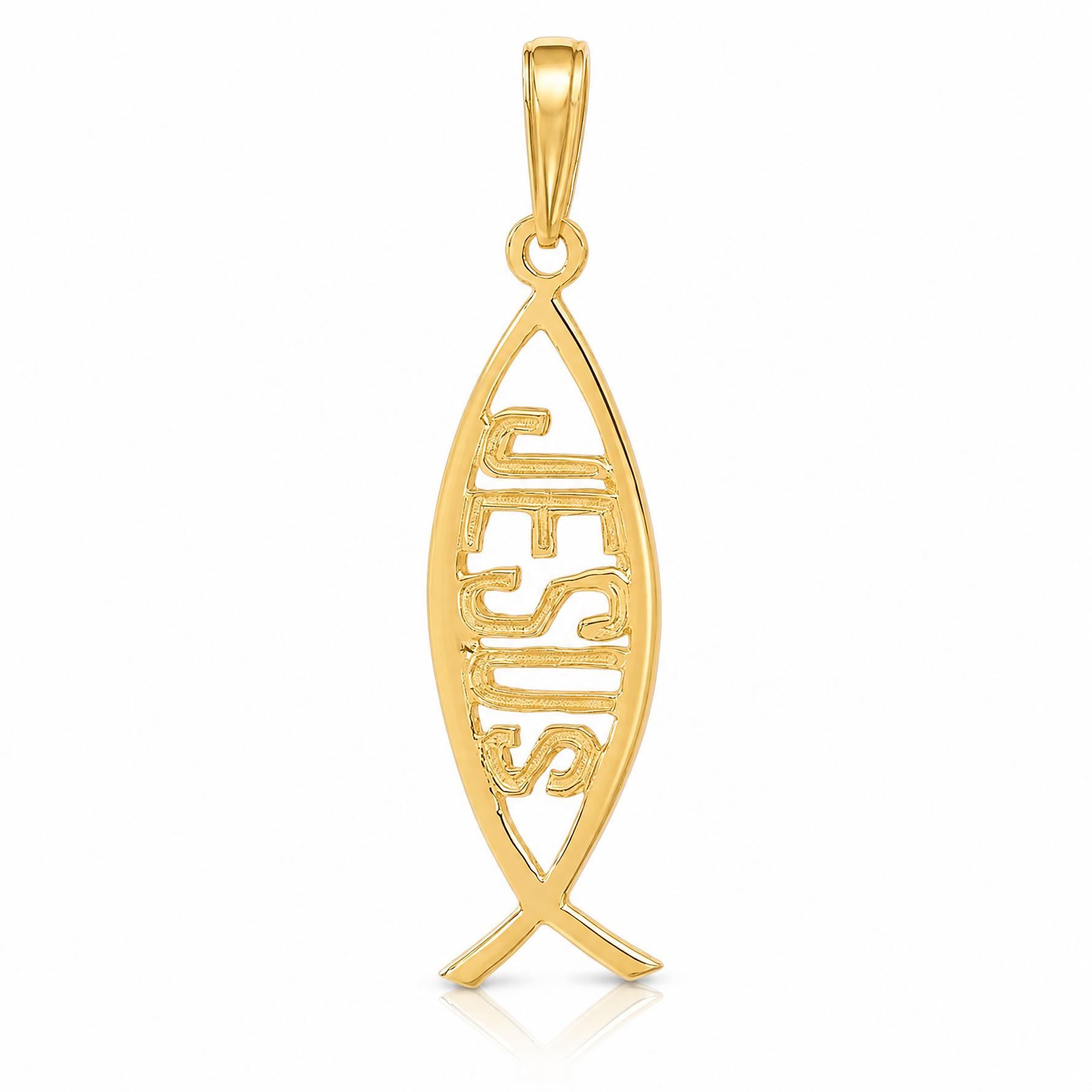 14K Ichthus Fish W/ JESUS Pendant - Lifestyle View