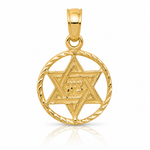 14K Star of David in Circle Frame Pendant - Lifestyle View