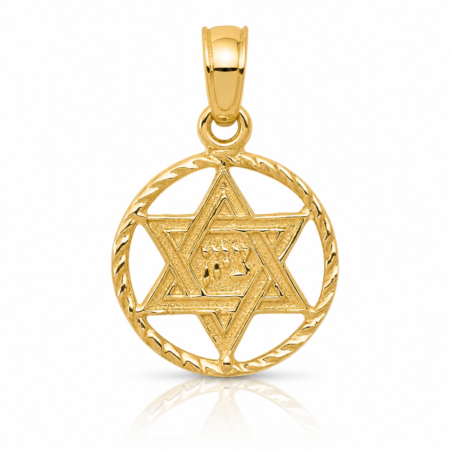 14K Star of David in Circle Frame Pendant - Lifestyle View