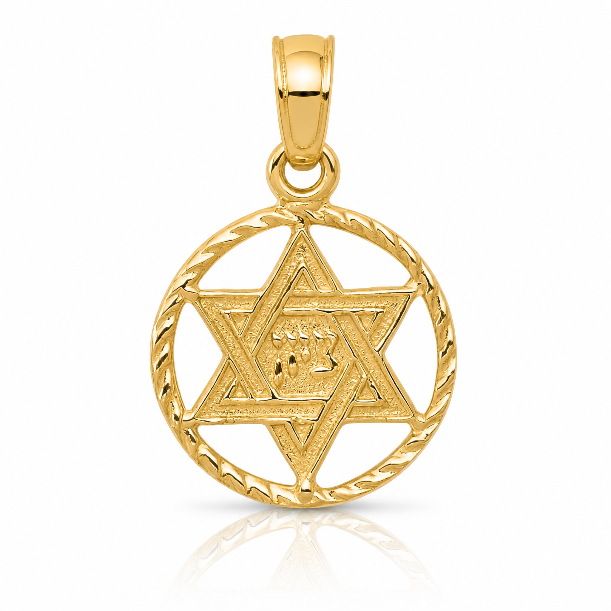 14K Star of David in Circle Frame Pendant - Lifestyle View