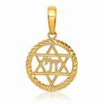 14K Star of David and Chai in Circle Pendant - Lifestyle View