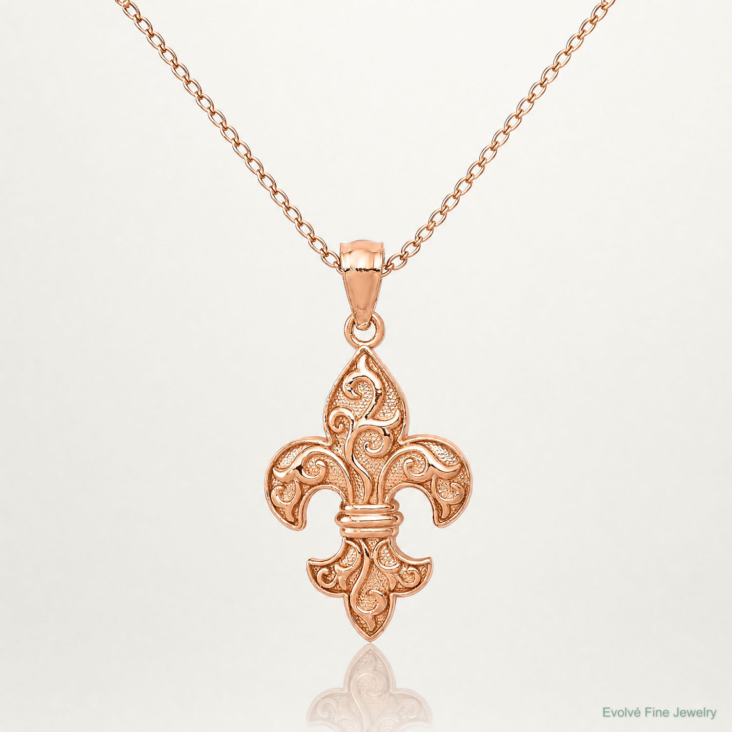 14k Rose Gold Fleur de lis Pendant - Lifestyle View