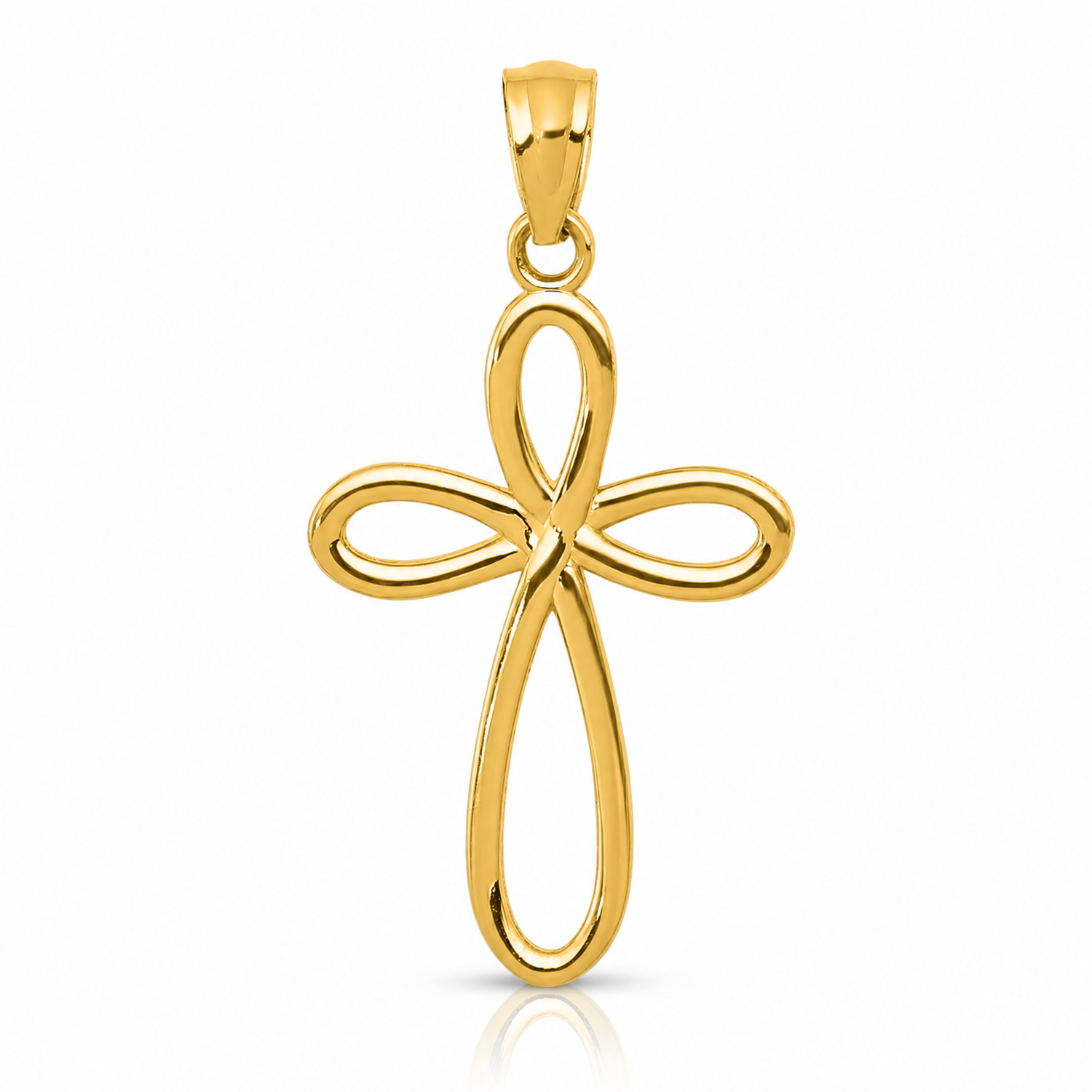 14k Yellow Gold Ribbon Cross Pendant - Lifestyle View