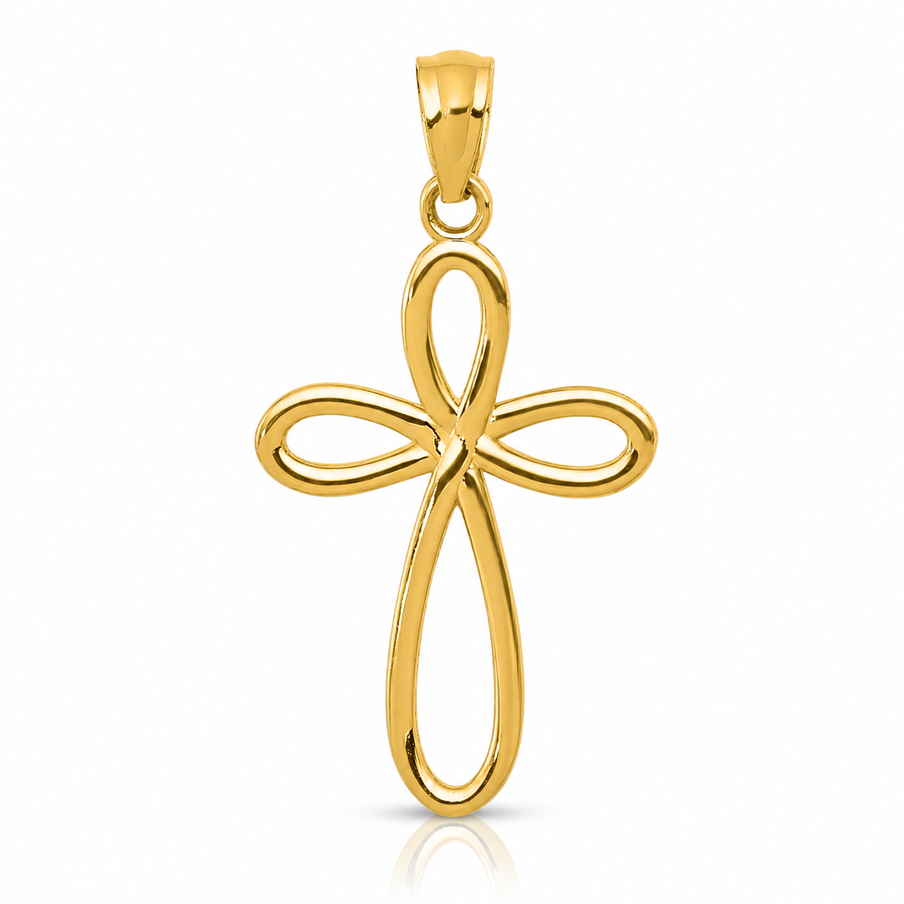 14k Yellow Gold Ribbon Cross Pendant - Lifestyle View
