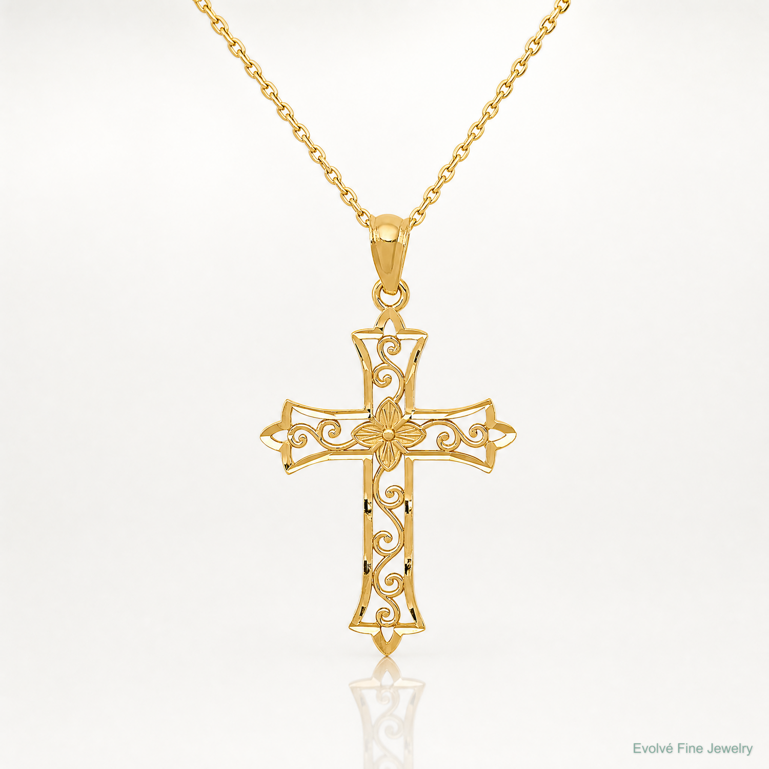 14k Yellow Gold Cross Pendant - Lifestyle View