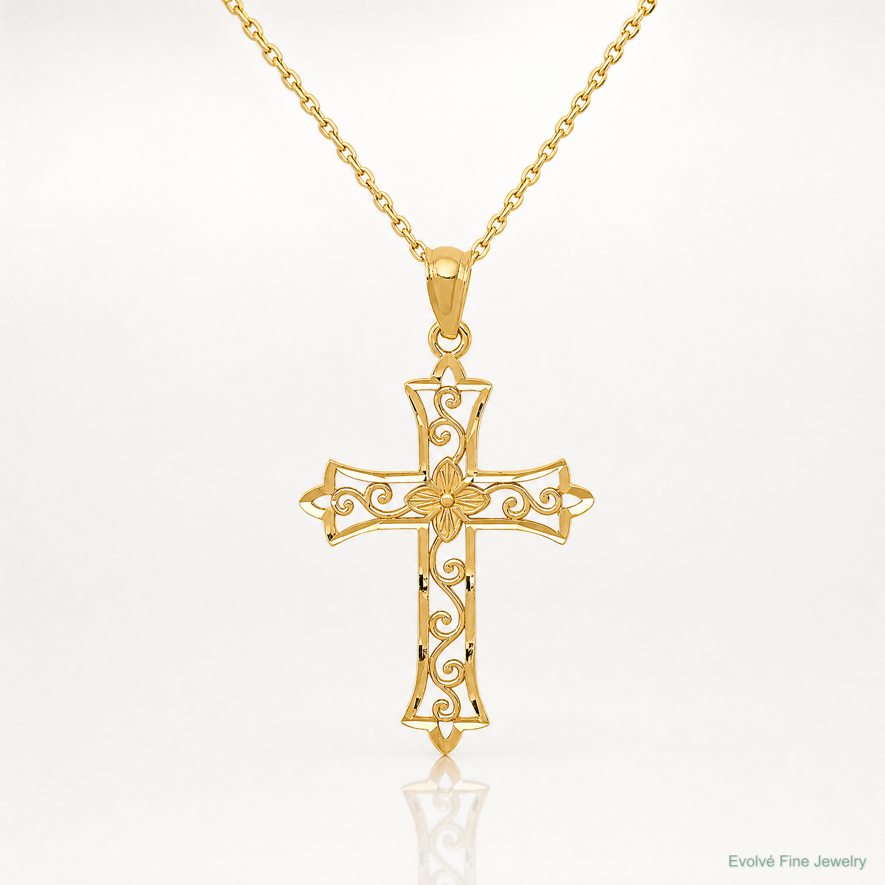 14k Yellow Gold Cross Pendant - Lifestyle View