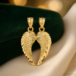 14k Yellow Gold Break Apart Diamond-cut Wings Pendant - Lifestyle View