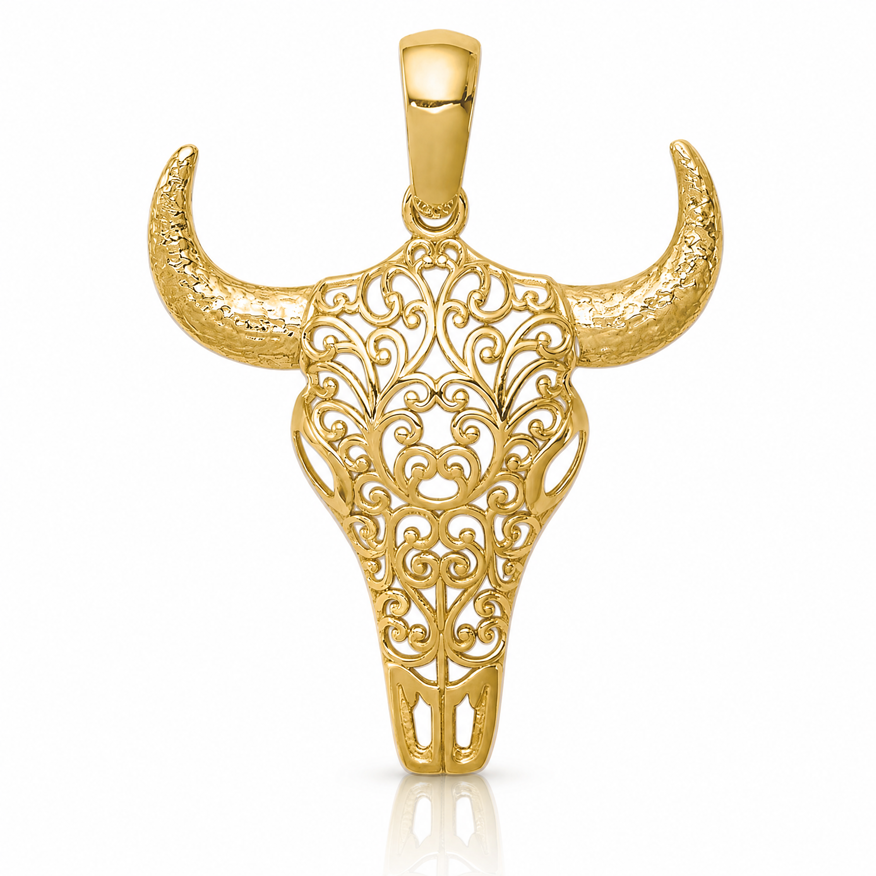14K Filigree Steer Skull Pendant - Lifestyle View