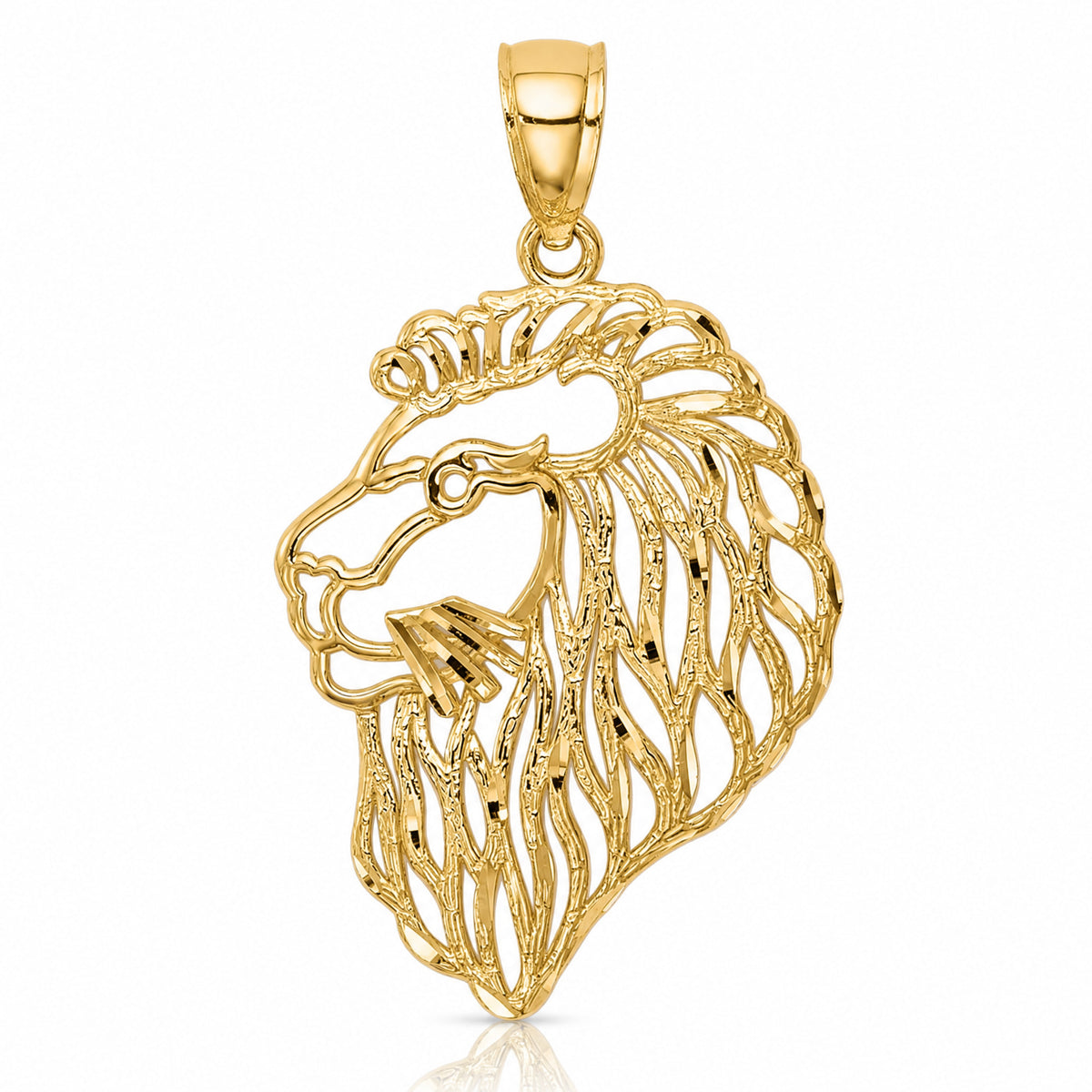 14K Diamond-Cut Lion Profile Pendant - Lifestyle View