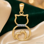 14k White Rhodium Diamond-cut Sitting Cat Pendant - Lifestyle View