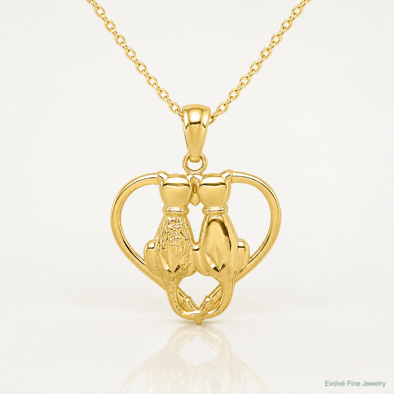 14K Sitting Cats in a Heart Pendant - Lifestyle View