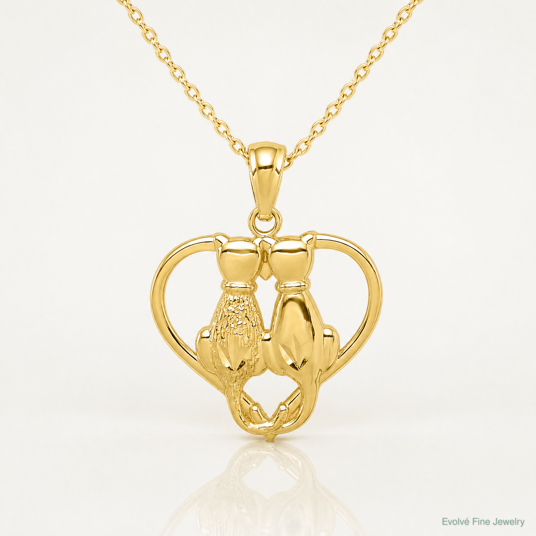 14K Sitting Cats in a Heart Pendant - Lifestyle View