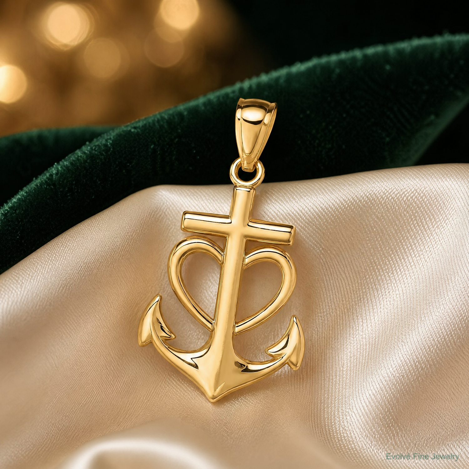 14K Anchor with Heart Pendant - Lifestyle View