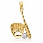 14K White Rhodium Baseball Glove Bat Ball Pendant - Lifestyle View