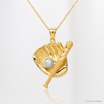 14K D/C White Rhodium Baseball Bat Glove Ball Pendant - Lifestyle View