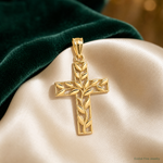 14K Leaf Cross Pendant - Lifestyle View