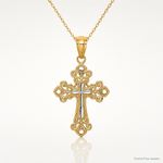 14K w/White Rhodium D/C Cross Pendant - Lifestyle View