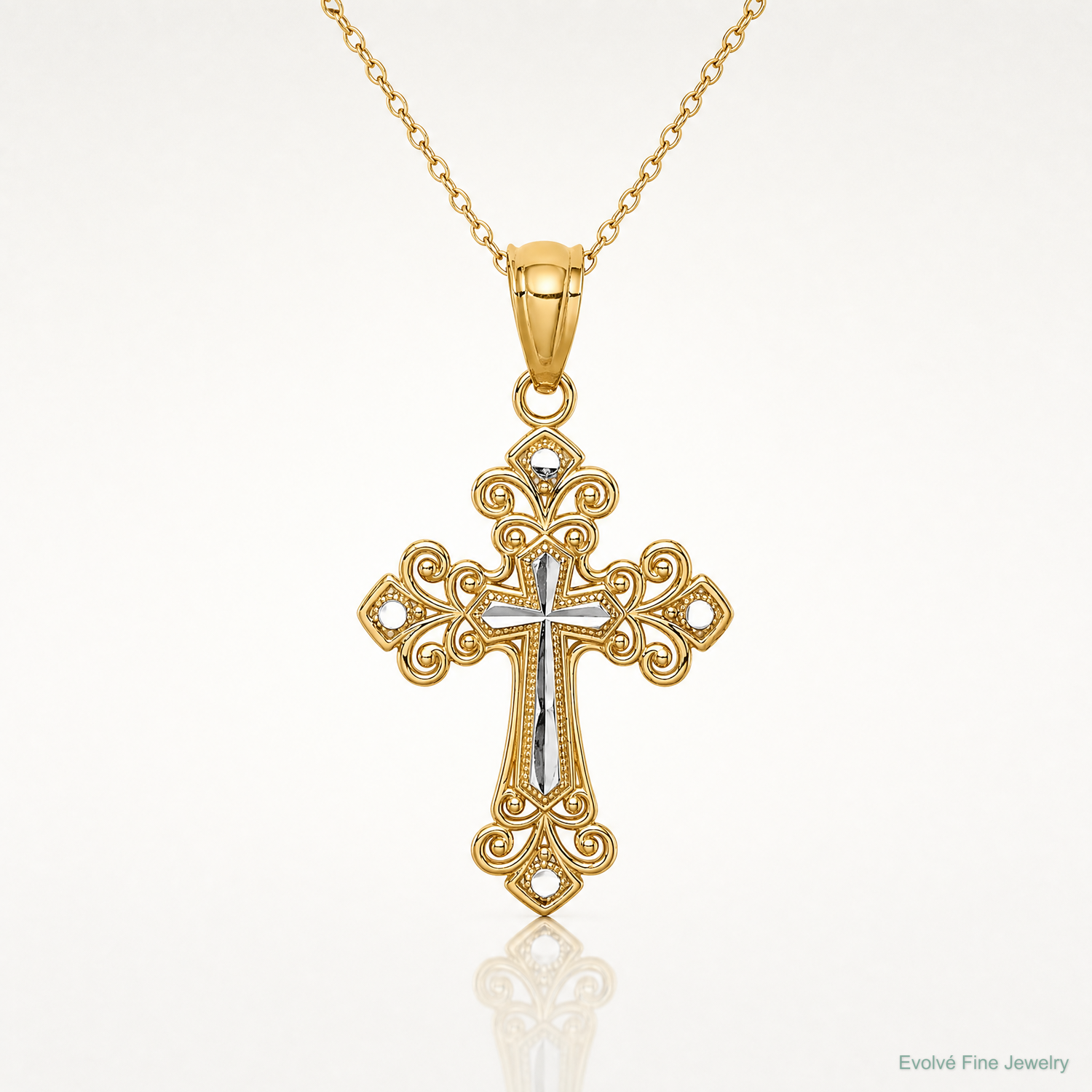 14K w/White Rhodium D/C Cross Pendant - Lifestyle View