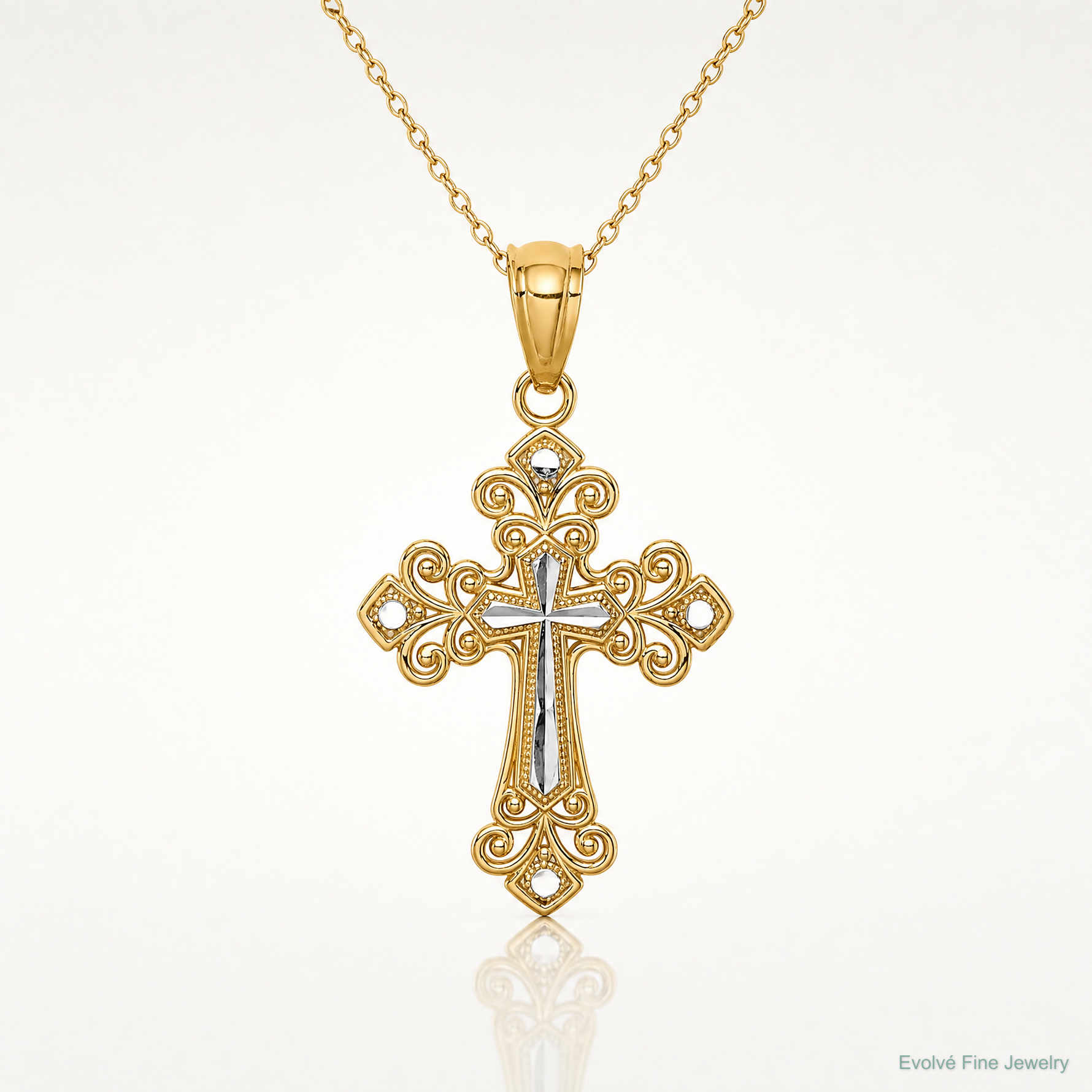 14K w/White Rhodium D/C Cross Pendant - Lifestyle View