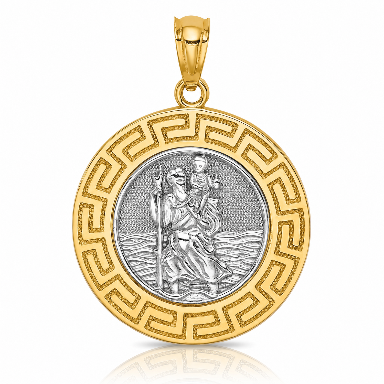 14K w/ Rhodium St. Christopher Medal - Lifestyle View