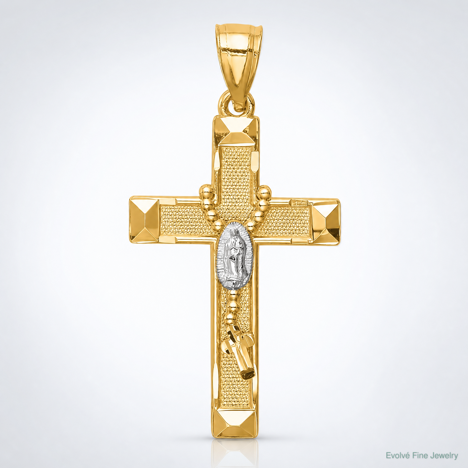 14K w/Rhodium Cross w/Rosary Pendant - Lifestyle View