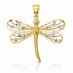 14K Diamond-cut White Rhodium Dragonfly Pendant - Lifestyle View