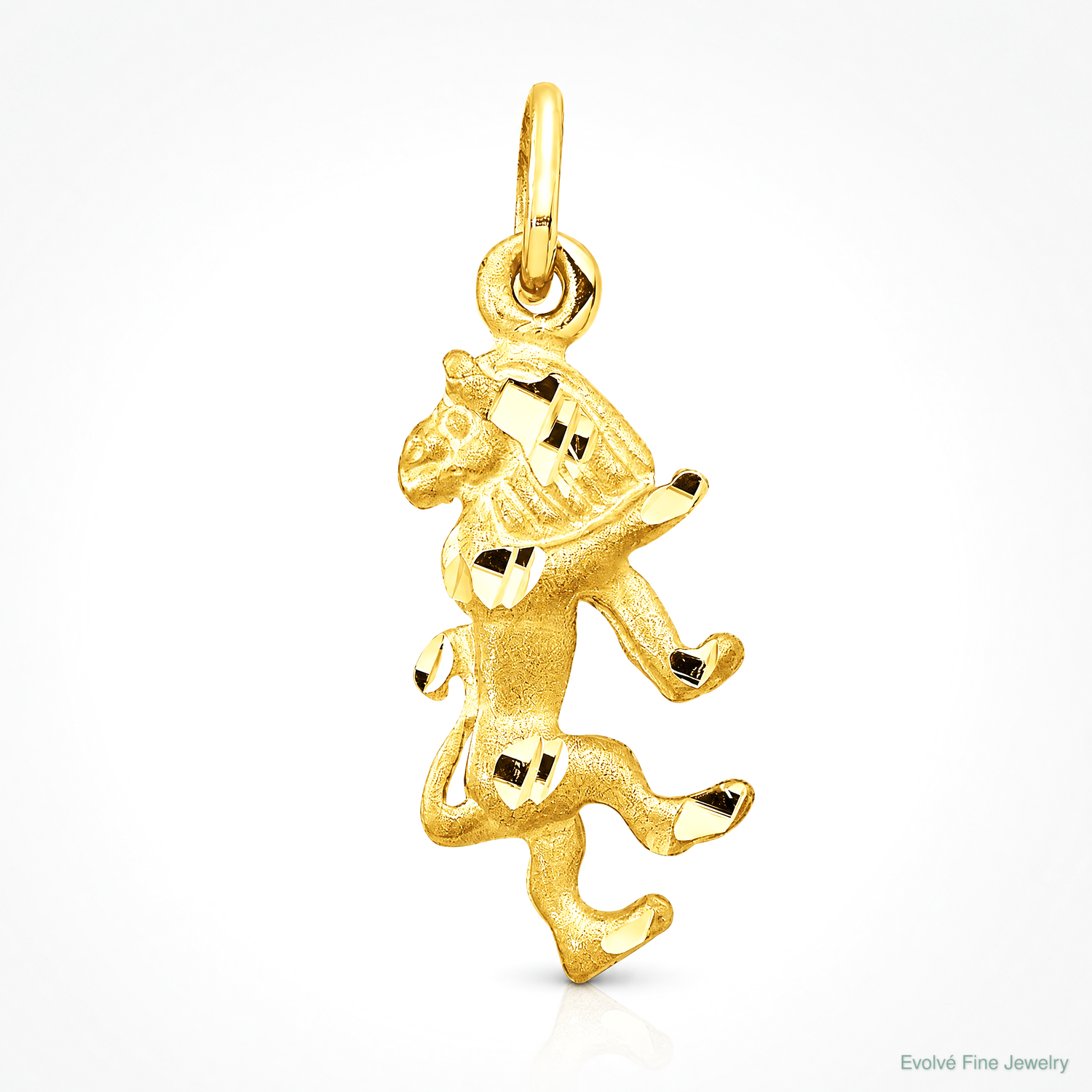 14k Satin Diamond-cut Leo Zodiac Charm - Lifestyle View