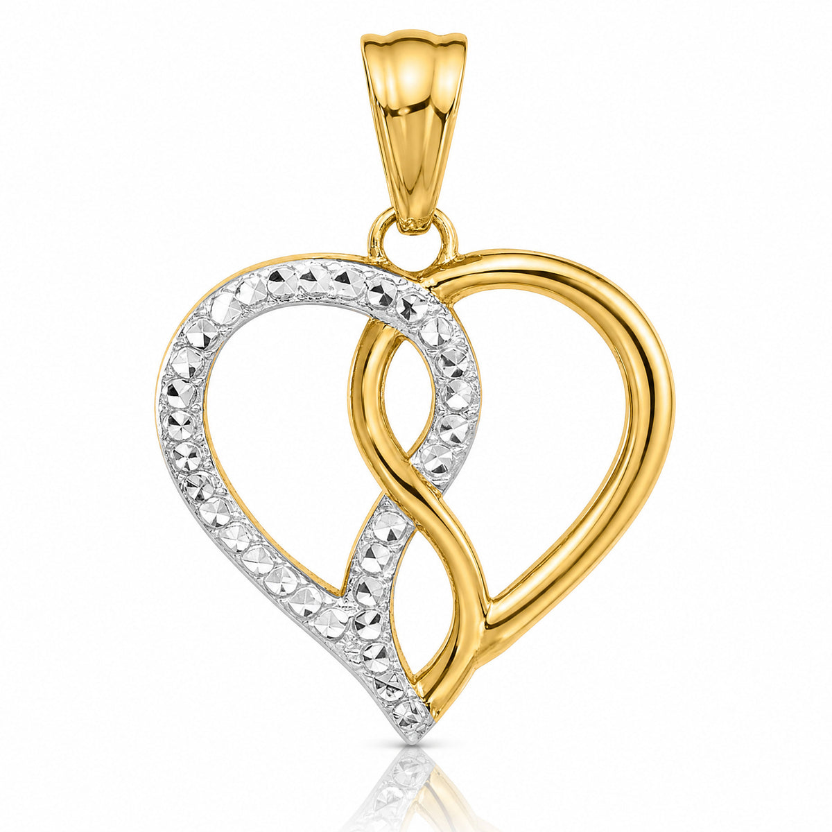 14K with White Rhodium Diamond-cut Infinity Heart Pendant - Lifestyle View
