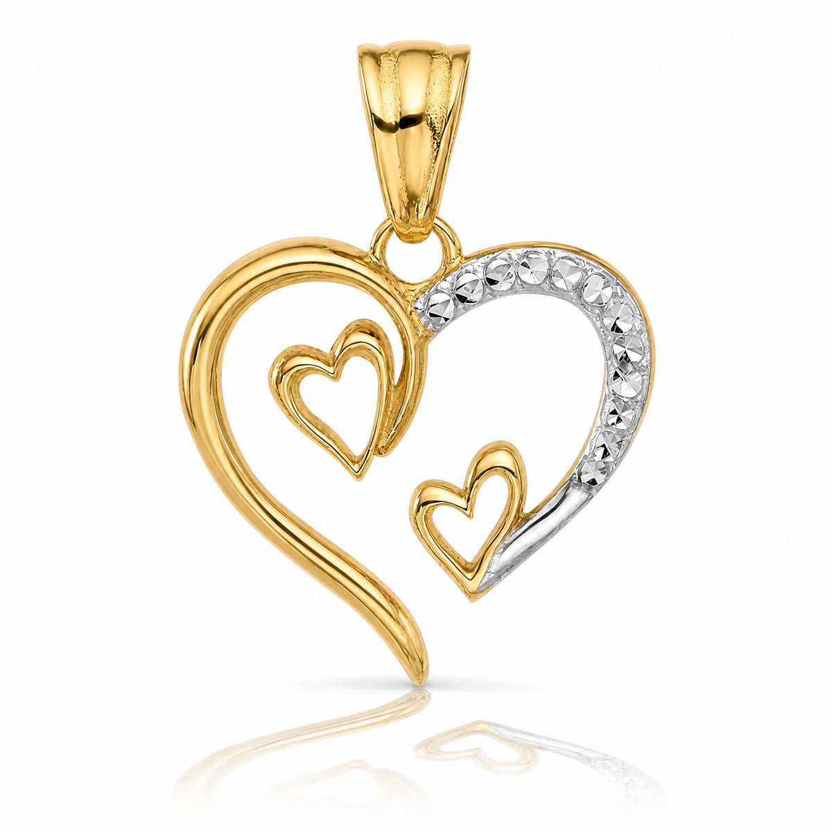 14K with White Rhodium Diamond-cut Open Hearts Pendant - Lifestyle View
