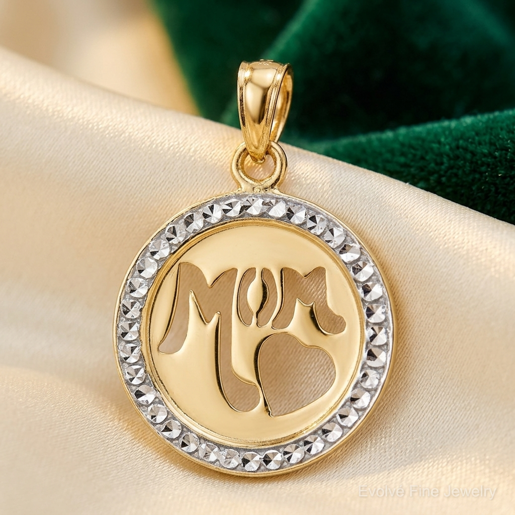14K and White Rhodium D/C MOM Cut-out Heart Pendant - Lifestyle View