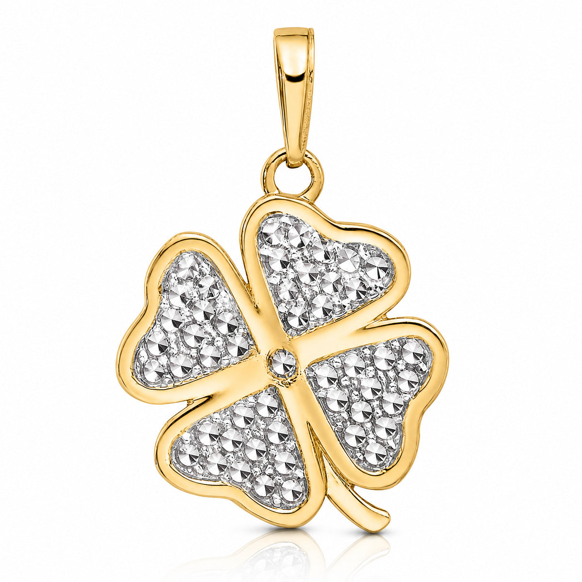 14k and White Rhodium Polished and D/C 4-Leaf Clover Pendant - Lifestyle View