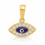 14K Polished CZ and Enamel Evil Eye Pendant - Lifestyle View