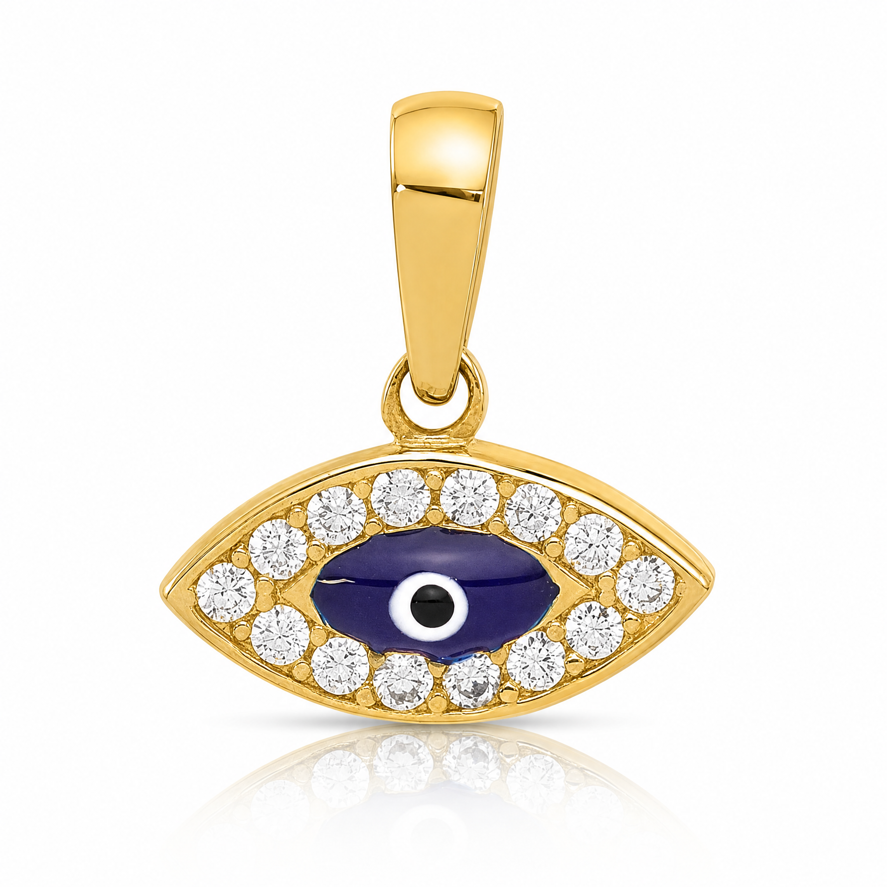 14K Polished CZ and Enamel Evil Eye Pendant - Lifestyle View