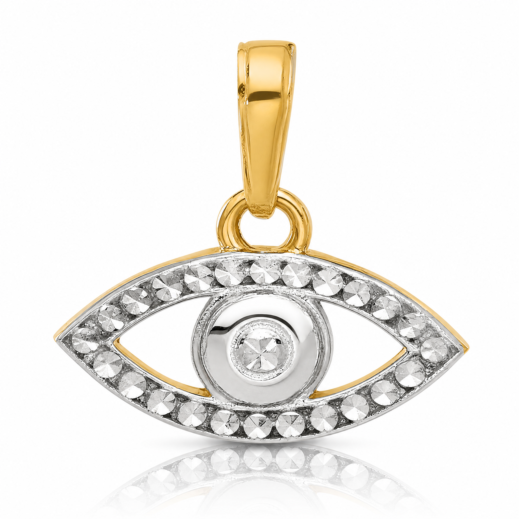 14K and White Rhodium D/C Evil Eye Pendant - Lifestyle View