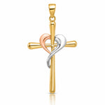 14K Two-tone with White Rhodium Polished Cross with Heart Pendant - Lifestyle View