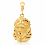 14K Satin and Diamond-cut Jesus Medal Pendant - Lifestyle View